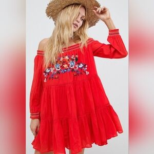 Free People Sunbeams Embroidered Off-the-shoulder Women’s mini dress size small